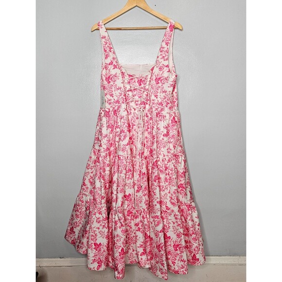 CHELSEA REECE Madonna Dress 16/18 Countryside Pink Floral Fit Flare Corset Back - Picture 6 of 13